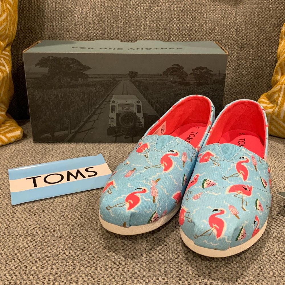 TOMS Alpargata Flamingo Party Glitter Watermelon Print Canvas Size 5 NWT